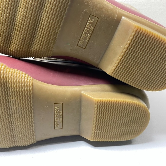 Sperry Saltwater Wool duck boots sz 8 Rubber Side Zip Fleece Lined red tan - Picture 7 of 9